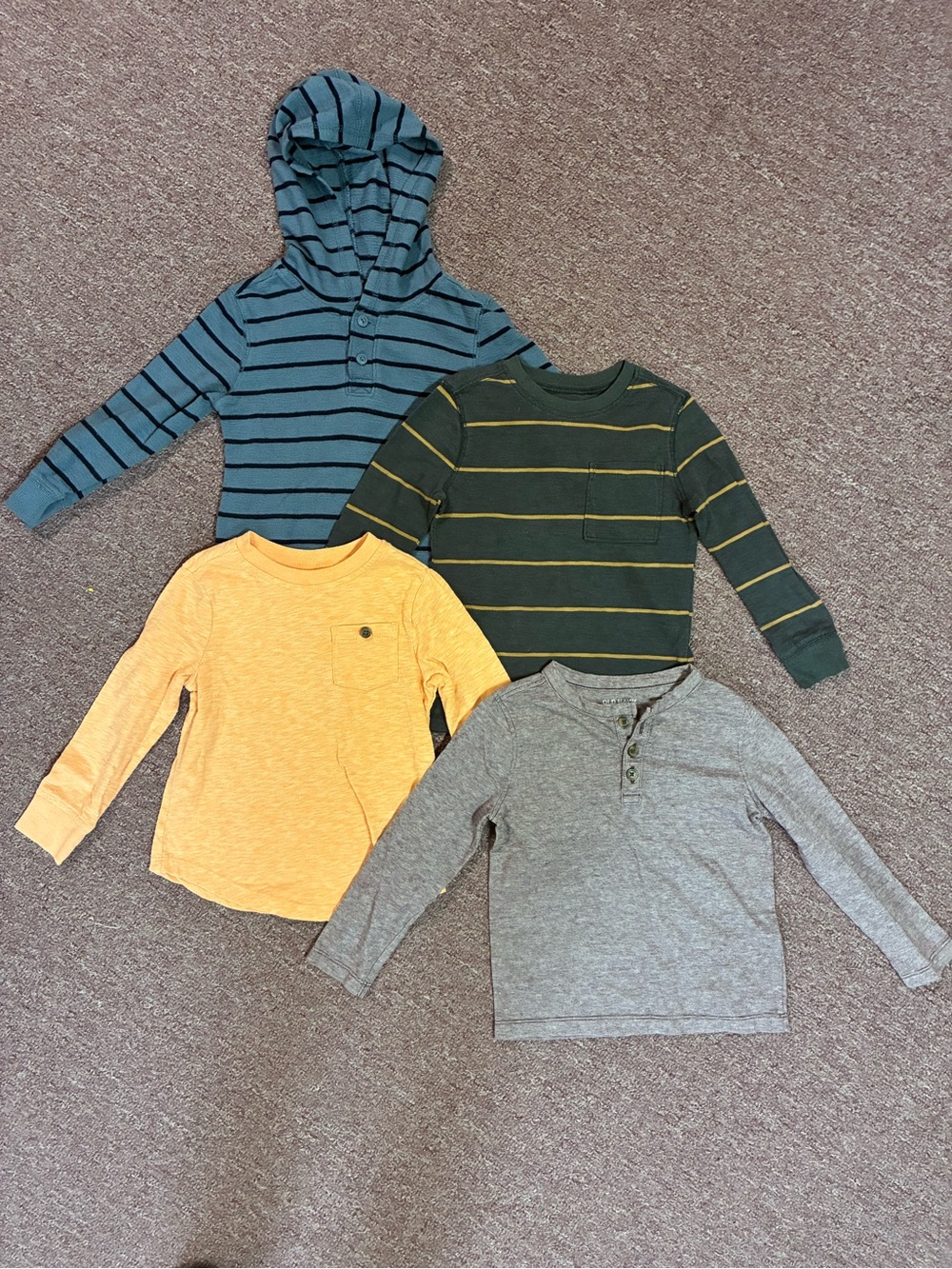 Old Navy Boys Long-Sleeve Stripe & Solid Tee Mix - Blue, Green, Yellow, Gray